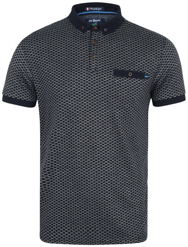 Lapse Jacquard Polo Shirt with Chest Pocket In True Navy - Le Shark