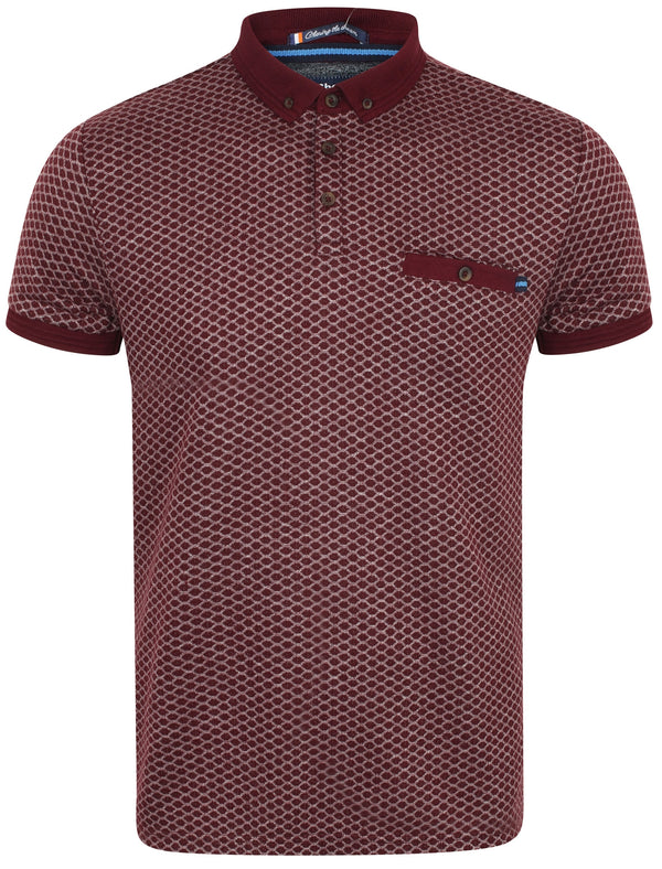 Lapse Jacquard Polo Shirt with Chest Pocket In Wine Tasting - Le Shark