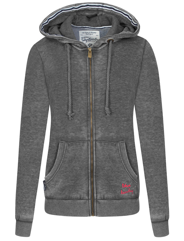 Larkyn Zip Through Hoodie in Mid Grey Burnout - Tokyo Laundry