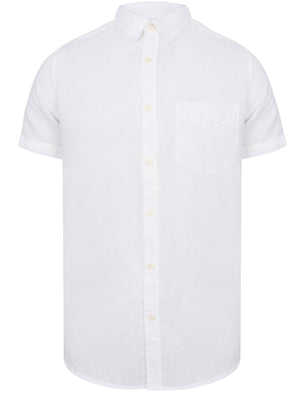 Larsen Short Sleeve Cotton Linen Shirt In Bright White - Tokyo Laundry