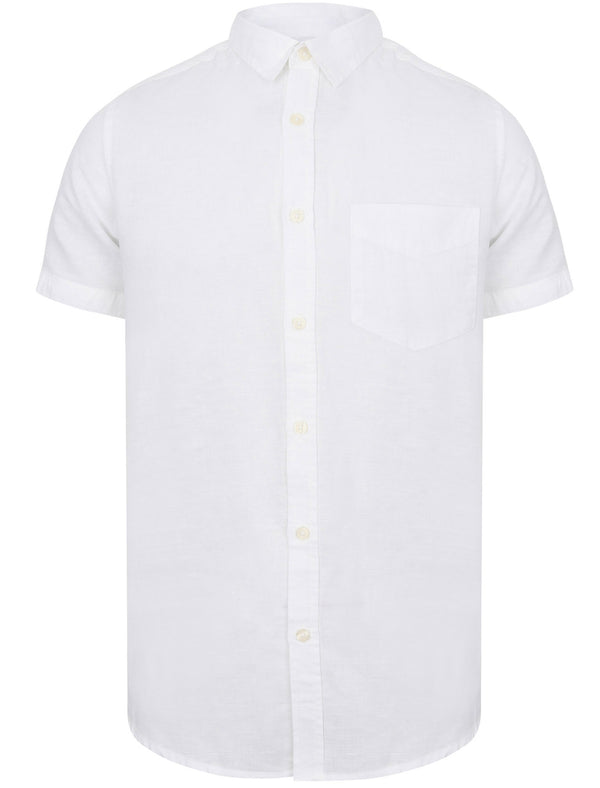 Larsen Short Sleeve Cotton Linen Shirt In Bright White - Tokyo Laundry