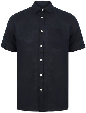 Larsen Short Sleeve Cotton Linen Shirt In Navy - Tokyo Laundry