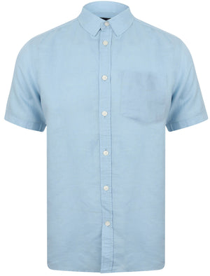 Larsen Short Sleeve Cotton Linen Shirt In Powder Blue - Tokyo Laundry