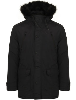 Lenart Faux Fur Trim Hooded Parka Jacket in Black - Tokyo Laundry