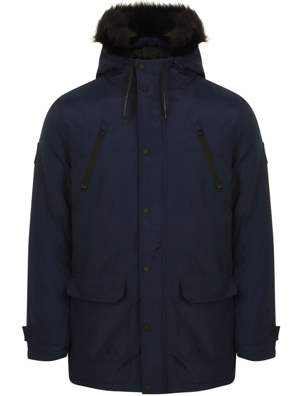 Lenart Faux Fur Trim Hooded Parka Jacket in Midnight Blue - Tokyo Laundry