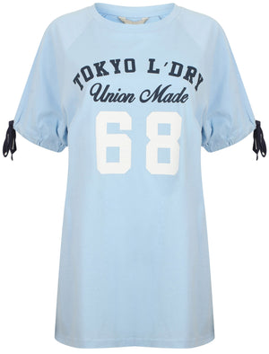 Lexi Oversized Cotton T-Shirt With Tie Sleeves In Chambray Blue - Tokyo Laundry