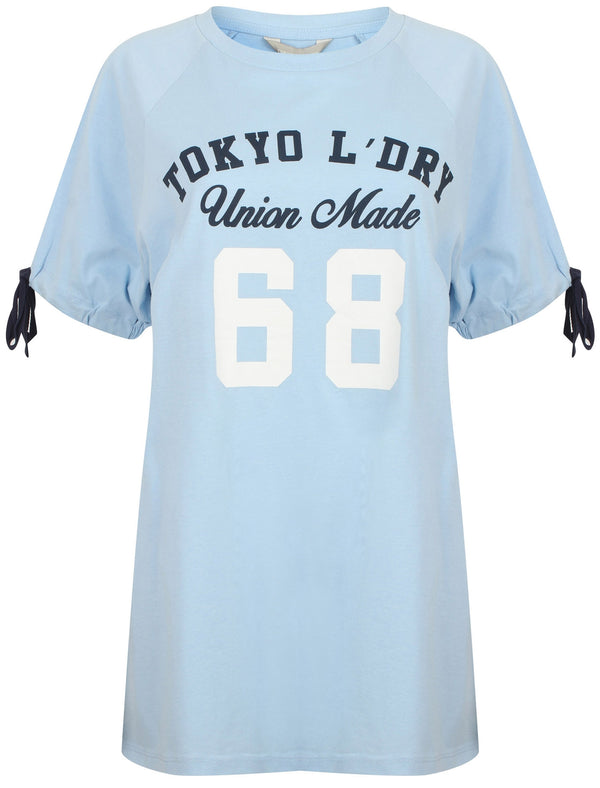 Lexi Oversized Cotton T-Shirt With Tie Sleeves In Chambray Blue - Tokyo Laundry