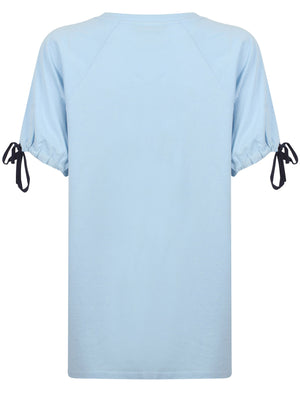 Lexi Oversized Cotton T-Shirt With Tie Sleeves In Chambray Blue - Tokyo Laundry