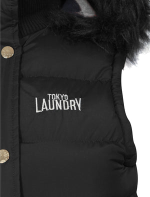 Liberty Fur Trim Hood Padded Gilet In Black - Tokyo Laundry