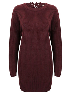 Lion Longline Jumper Dress with Tie Back Detail in Wine / Burgundy - T Tokyo Laundry Lion Longline Jumper Dress with Tie Back Detail in Wine / Burgundy - T Tokyo Laundry