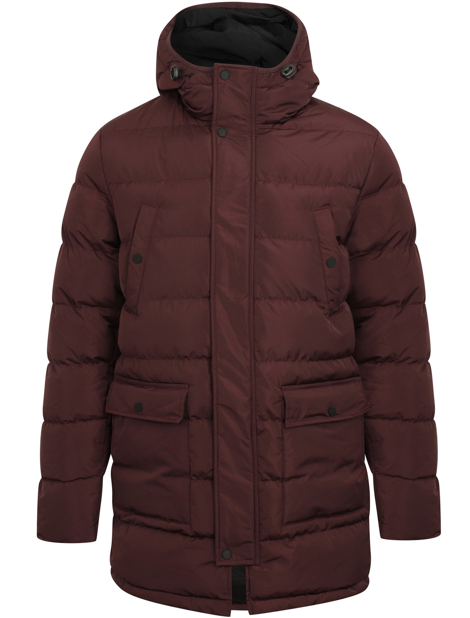 Edmonton Longline Quilted Puffer Coat with Hood In Aubergine Tokyo L Tokyo Laundry