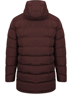 Edmonton Longline Quilted Puffer Coat with Hood In Aubergine - Tokyo Laundry
