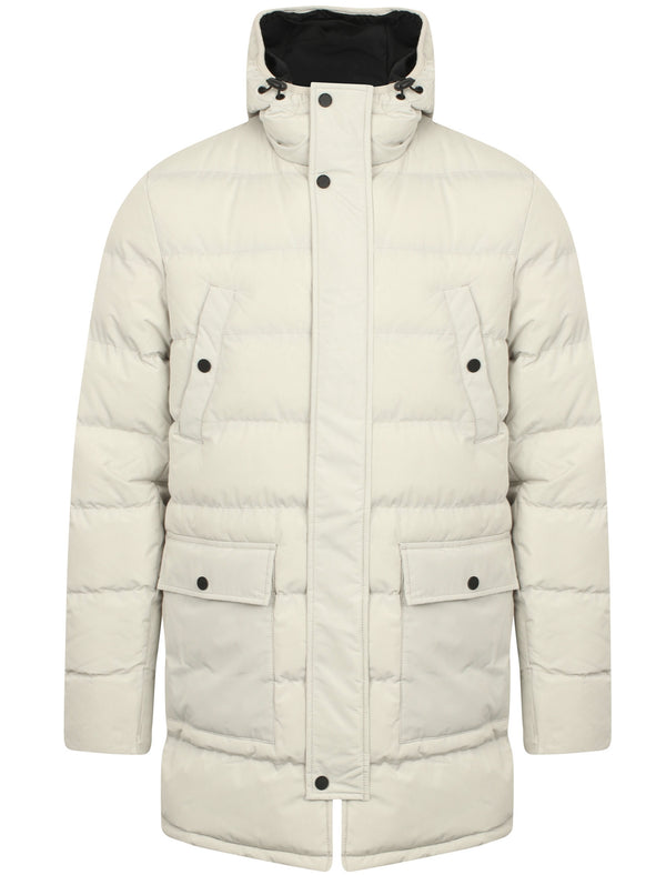 Edmonton Longline Quilted Puffer Coat with Hood In True Ivory - Tokyo Laundry