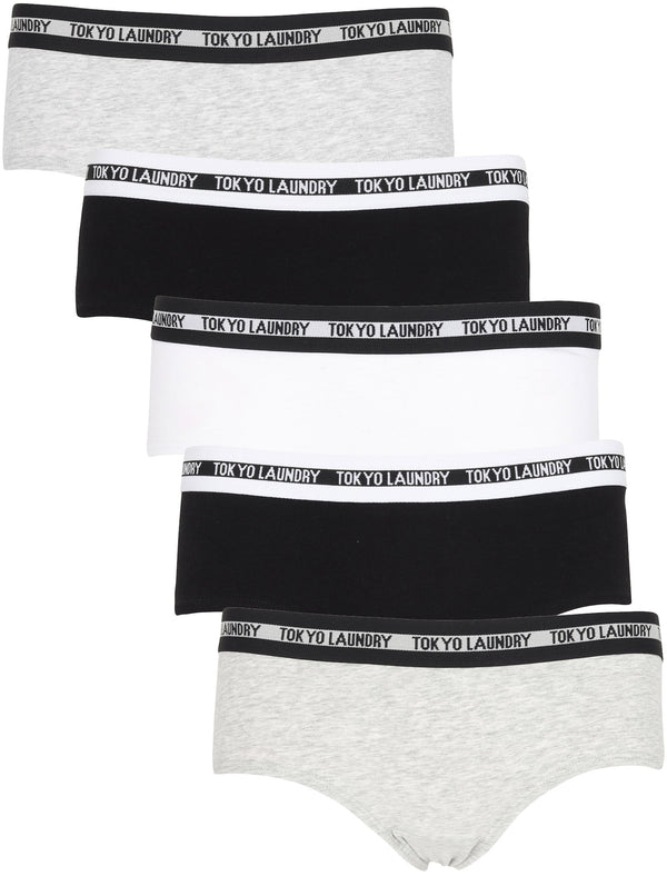 Lou (5 Pack) Assorted Hipster Briefs In Light Grey Marl / Jet Black / Bright White - Tokyo Laundry