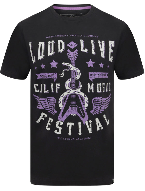 Loud and Live Motif Cotton T-Shirt In Jet Black - Tokyo Laundry