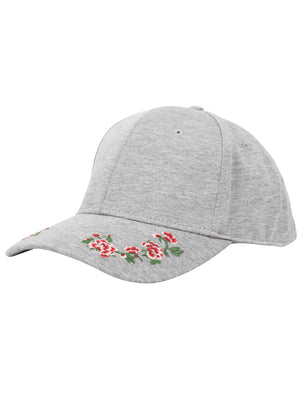 Lovato Floral Embroidered Cotton Jersey Cap In Light Grey Marl - Tokyo Laundry