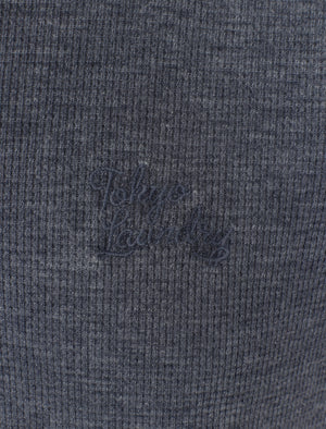 Ludgate Waffle Burnout Henley T-Shirt In True Navy - Tokyo Laundry