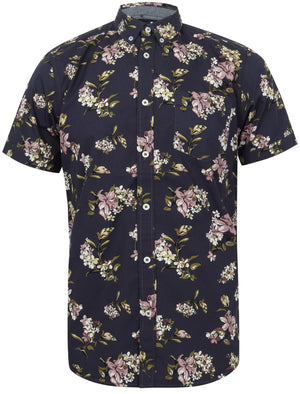 Lynwood Floral Print Short Sleeve Shirt In Iris Navy - Tokyo Laundry
