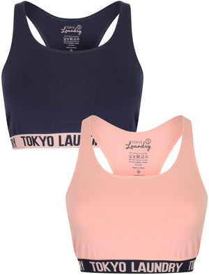 Mable (2 Pack) Racer Back Sports Bra Set in Eclipse Blue / Candy Pink - Tokyo Laundry