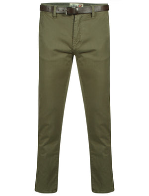 Mackay Cotton Chino Trousers With Belt in New Khaki - Tokyo Laundry
