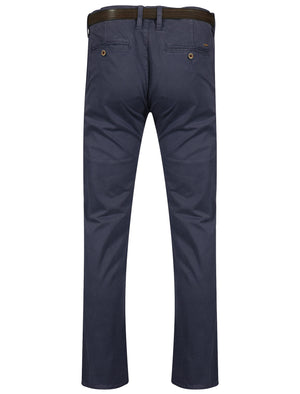 Mackay Cotton Chino Trousers With Belt in Midnight Blue - Tokyo Laundry