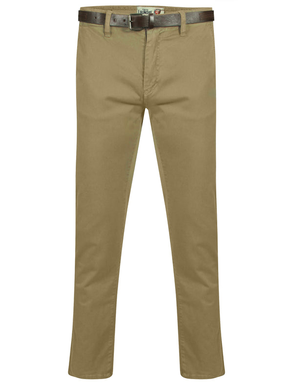 Mackay Cotton Chino Trousers With Belt in Stone - Tokyo Laundry