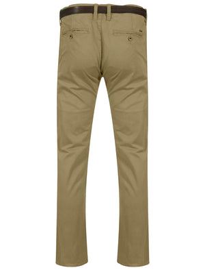 Mackay Cotton Chino Trousers With Belt in Stone - Tokyo Laundry