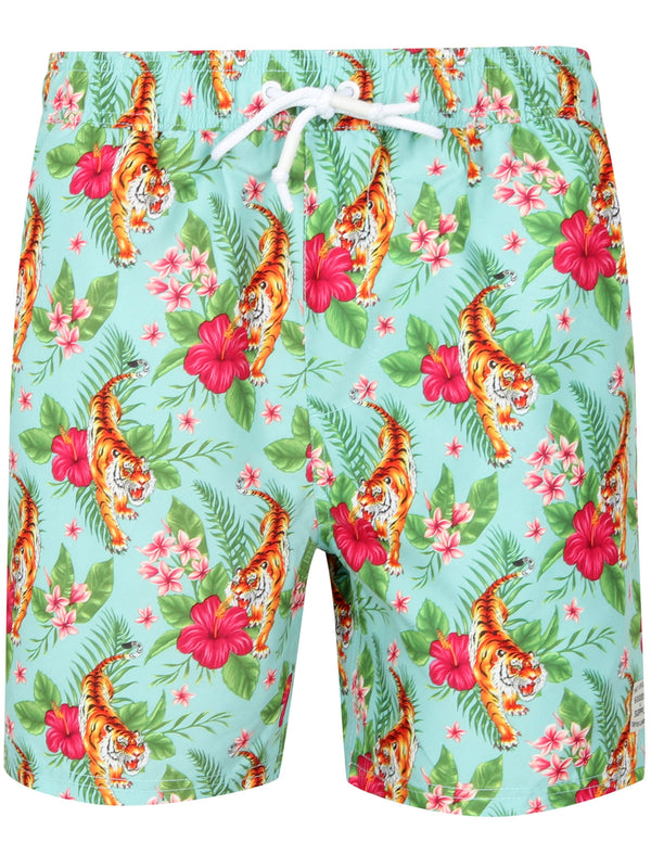 Magni Tiger Tropical Printed Swim Shorts In Misty Jade - Tokyo Laundry