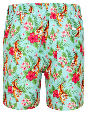 Magni Tiger Tropical Printed Swim Shorts In Misty Jade - Tokyo Laundry