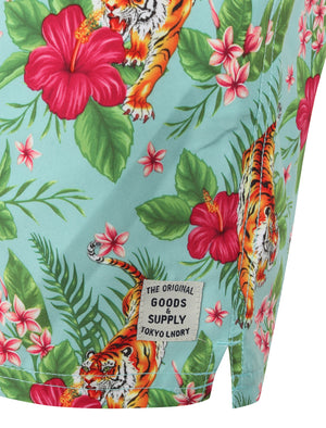 Magni Tiger Tropical Printed Swim Shorts In Misty Jade - Tokyo Laundry