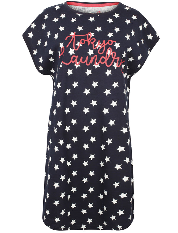 Mags Star Printed Cotton T-Shirt Nightie In Eclipse Blue - Tokyo Laundry