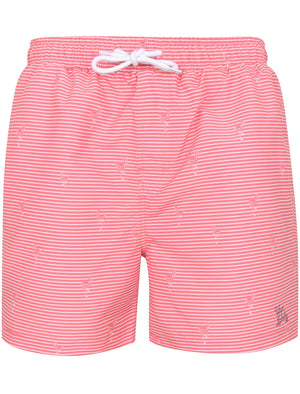 Maho Striped Flamingo Print Swim Shorts In Confetti Pink - Tokyo Laundry