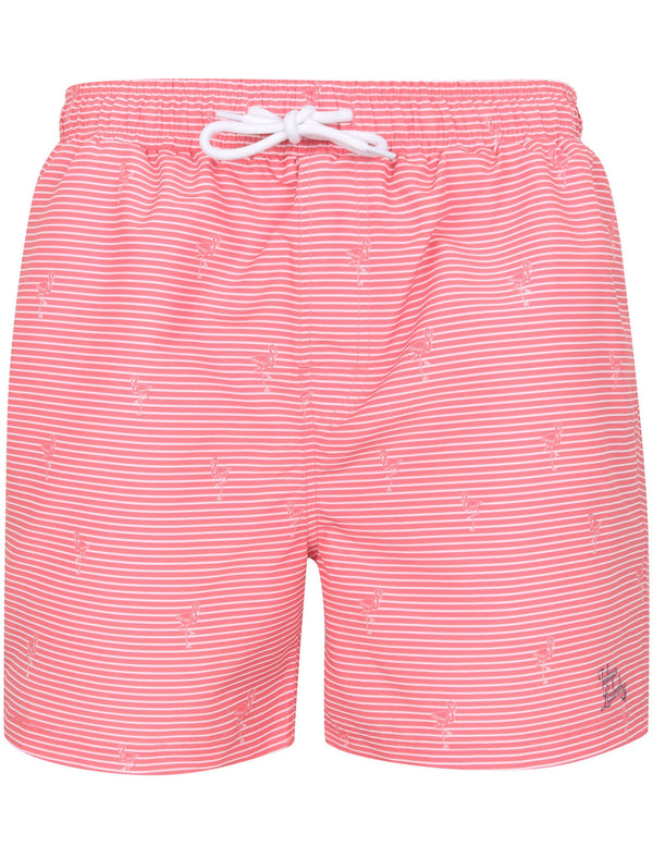 Maho Striped Flamingo Print Swim Shorts In Confetti Pink - Tokyo Laundry