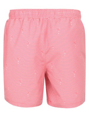 Maho Striped Flamingo Print Swim Shorts In Confetti Pink - Tokyo Laundry