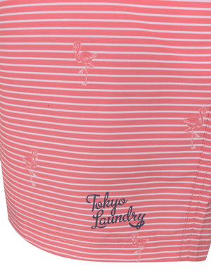 Maho Striped Flamingo Print Swim Shorts In Confetti Pink - Tokyo Laundry