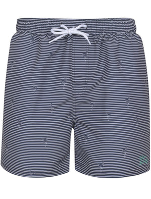 Maho Striped Flamingo Print Swim Shorts In Crown Blue - Tokyo Laundry