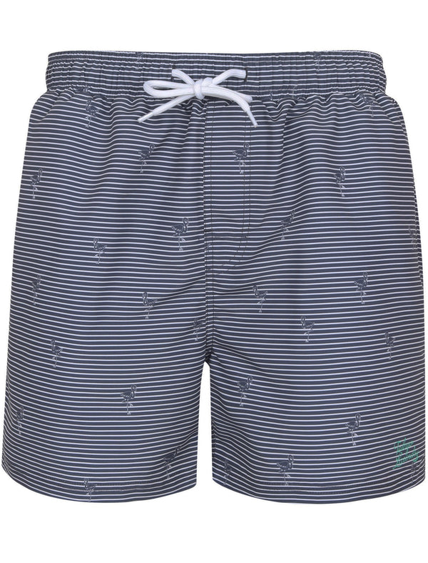 Maho Striped Flamingo Print Swim Shorts In Crown Blue - Tokyo Laundry