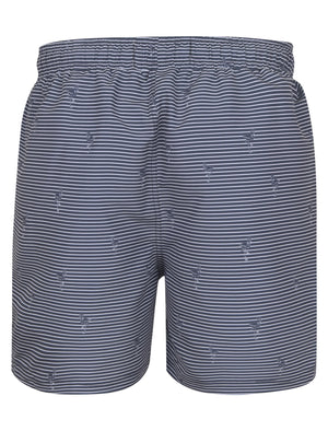 Maho Striped Flamingo Print Swim Shorts In Crown Blue - Tokyo Laundry