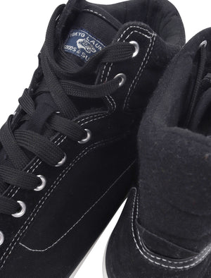 Mako Hi Top Lace Up Canvas Trainers in Jet Black - Tokyo Laundry