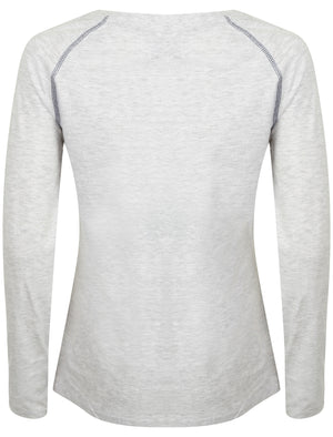 Malie Long Sleeve Top with Motif in Ice Grey Marl - Tokyo Laundry