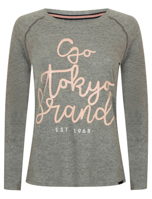Malie Long Sleeve Top with Motif in Mid Grey Marl - Tokyo Laundry