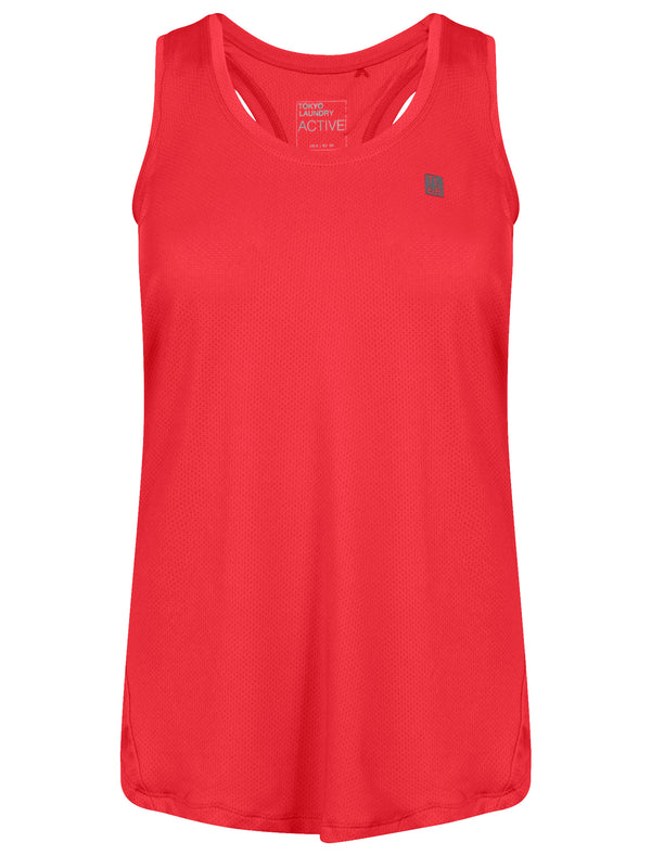 Mancuso Perforated Racer Back Vest Top in Rouge Red - Tokyo Laundry Active