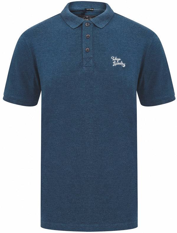 Marahau Signature Cotton Pique Polo Shirt In Dark Denim Marl - Tokyo Laundry