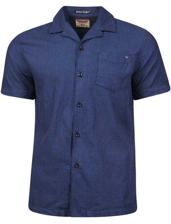 Marino Polkadot Short Sleeve Cotton Shirt in Indigo - Tokyo Laundry