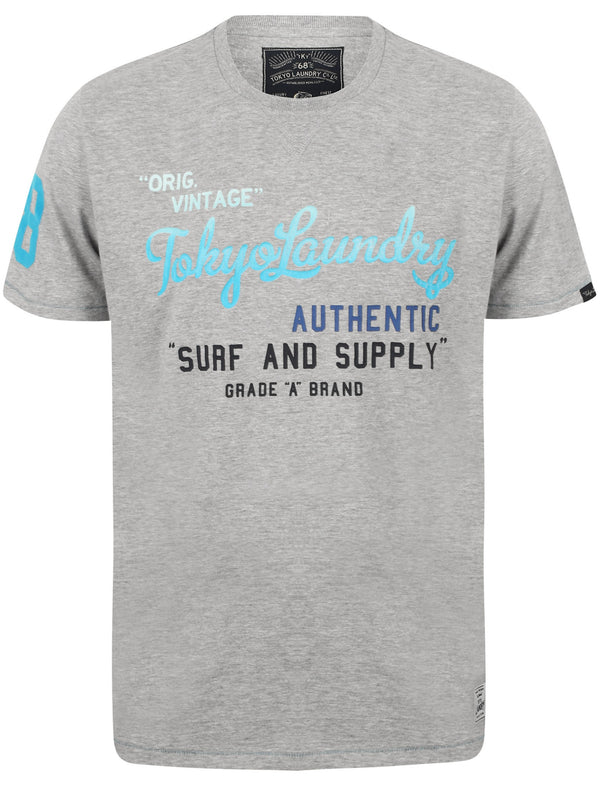 Mens Gradient Print Cotton T-Shirt In Light Grey Marl - Tokyo Laundry