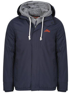 Maspeth Hoodie Layered Windbreaker Jacket in Midnight Blue - Tokyo