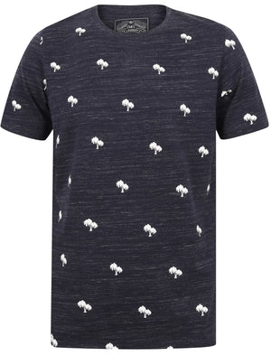 Maui Palm Print Cotton Jersey T-Shirt In Iris Navy - Tokyo Laundry