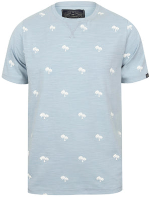 Maui Palm Print Cotton Jersey T-Shirt In Blue Fog - Tokyo Laundry