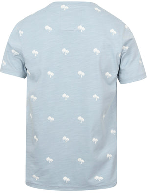 Maui Palm Print Cotton Jersey T-Shirt In Blue Fog - Tokyo Laundry