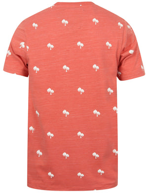 Maui Palm Print Cotton Jersey T-Shirt In Faded Peach - Tokyo Laundry